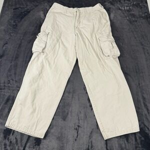 Utility Cargo Pants Mens 34x32 Beige Cotton Canvas Relaxed Workwear Trousers